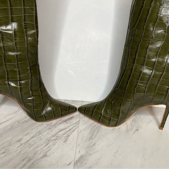 Schutz Maryana Military Green Crocodile Embossed Leather Tall Heeled Boot 5B - Picture 6 of 15